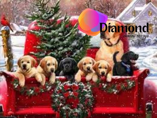 Labrador hondjes op een truck met kerstboom Diamond Painting for you