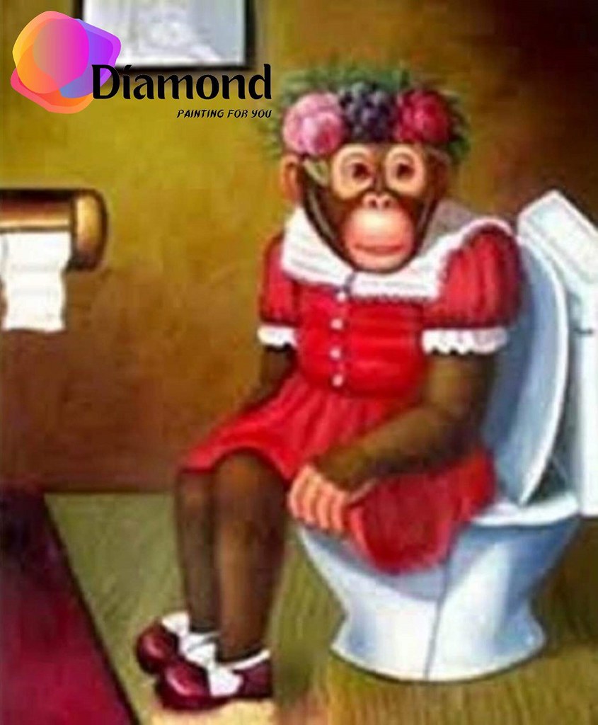 vrouwlijke Aap op toilet Diamond Painting for you
