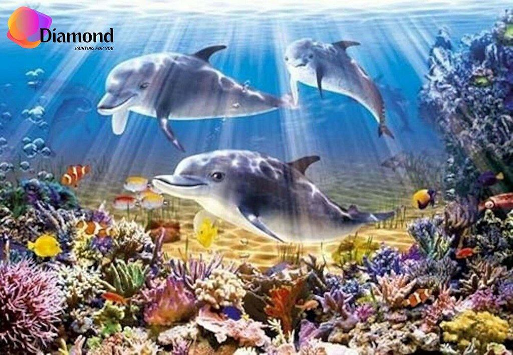 Drie dolfijnen in zonlicht Diamond Painting for you