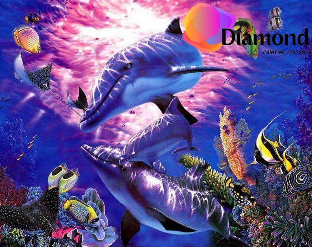 Dolfijnen gezin met kleine Diamond Painting for you