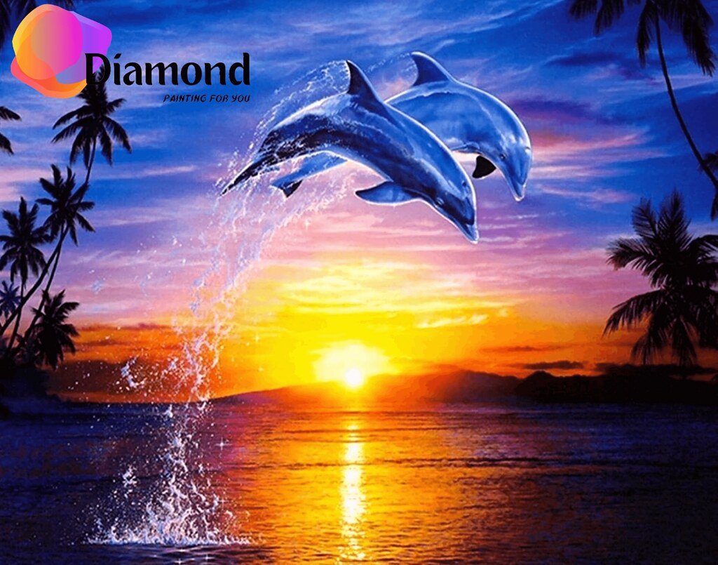 Dolfijnen in zonsondergang Diamond Painting for you