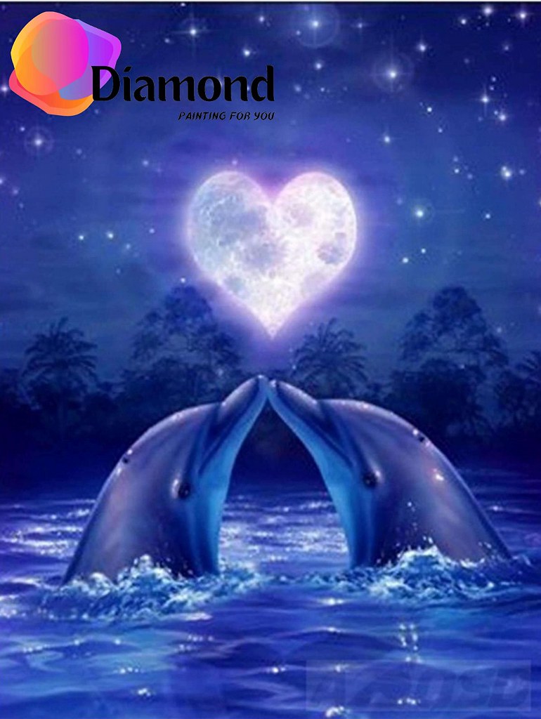 Verliefde Dolfijnen in maanlicht Diamond Painting for you