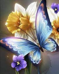Blauwe vlinder op een witte bloem Diamond Painting for you