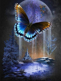 Thumbnail for Blauw gele vlinder vliegt omhoog bij maanlicht Diamond Painting for you