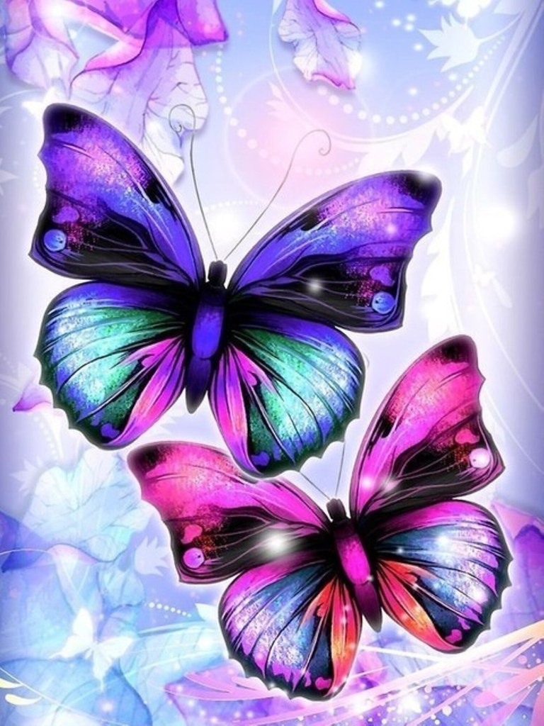 Blauw groene en roze blauwe vlinder vliegen samen Diamond Painting for you